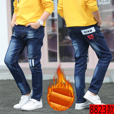 男童牛仔裤加绒加厚长裤冬款儿童保暖修身韩版2024新款裤中大童裤