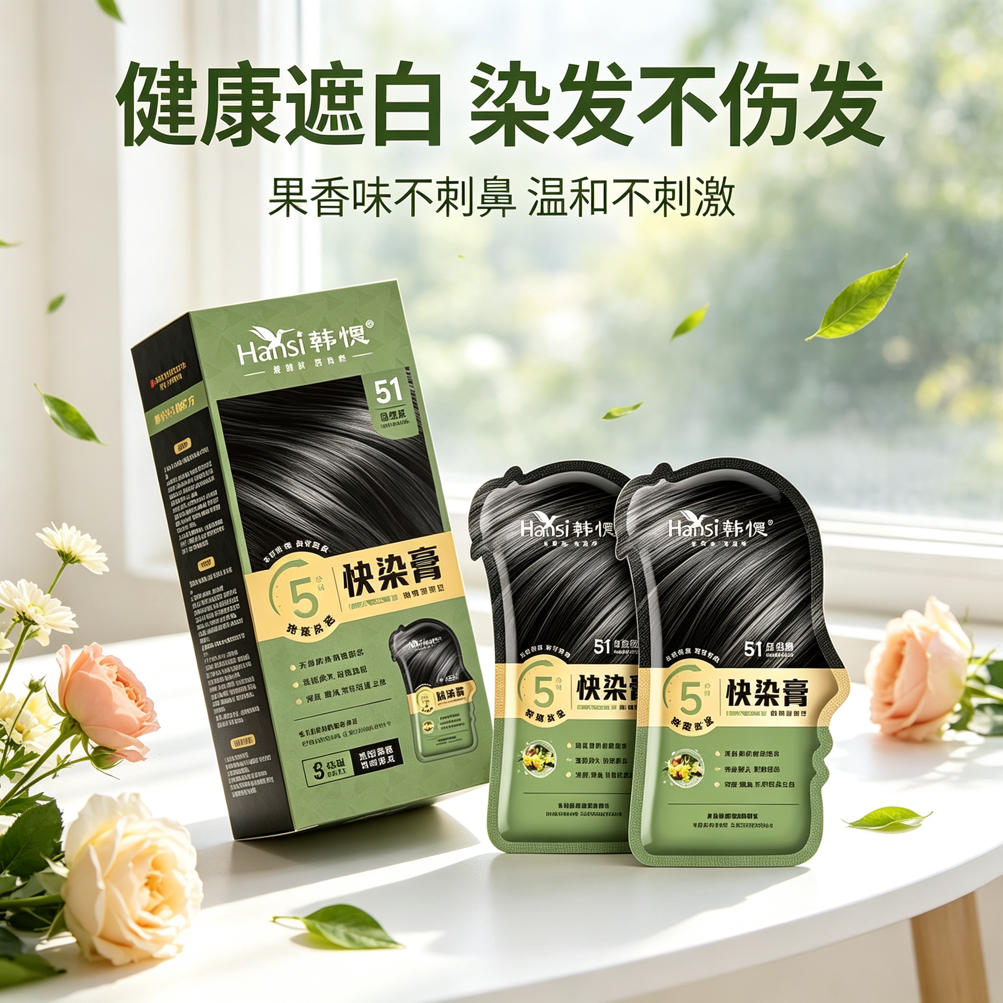 韩愢生态鲜花3D泡泡染发剂植物fl