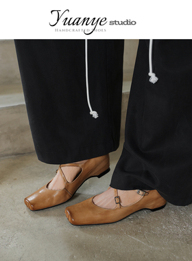 Yuanye丨原野 • 法式复古方头交叉带玛丽珍鞋女内增高猪鼻子单鞋
