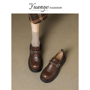 原野Yuanye●春树暮云！真皮雕花布洛克小皮鞋小个子粗跟厚底单鞋