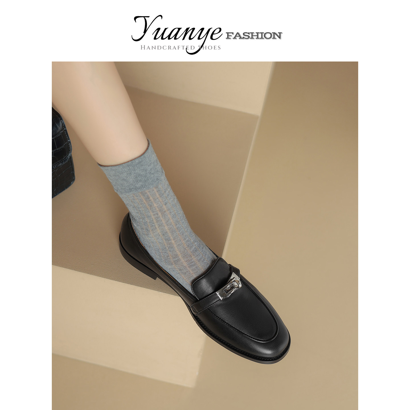 原野Yuanye●听松煮茗！真皮方头kelly扣一脚蹬乐福鞋女jk小皮鞋,女鞋,乐福鞋（豆豆鞋）,淘宝优惠券,粉丝福利购,淘宝优惠卷