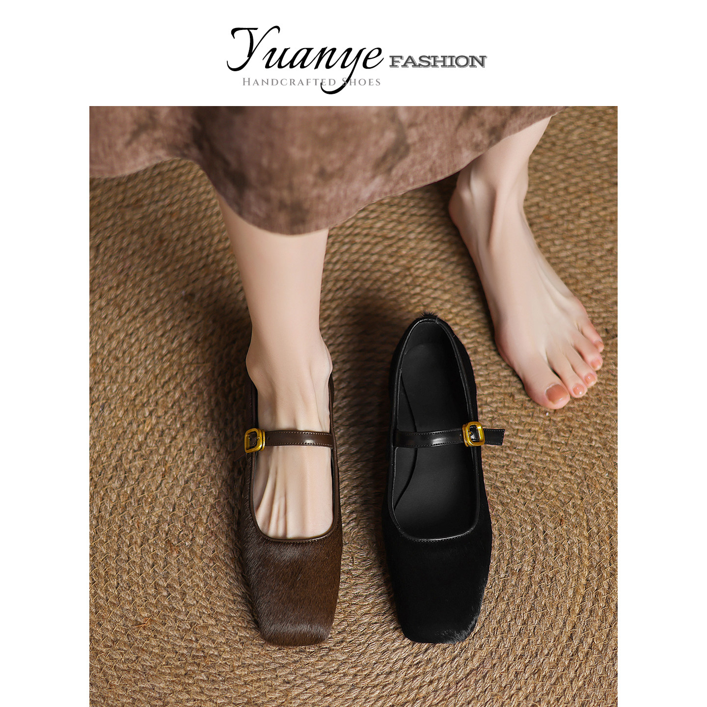 原野Yuanye●林下风致！马毛方头平底浅口单鞋女一字扣带玛丽珍鞋,女鞋,玛丽珍鞋,淘宝优惠券,粉丝福利购,淘宝优惠卷