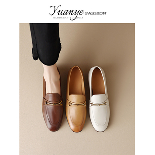 原野Yuanye●朗月清风！真皮圆头一脚蹬乐福鞋女学院风平底小皮鞋