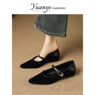 原野Yuanye●江枫渔火！法式复古一字带浅口单鞋低跟通勤玛丽珍鞋