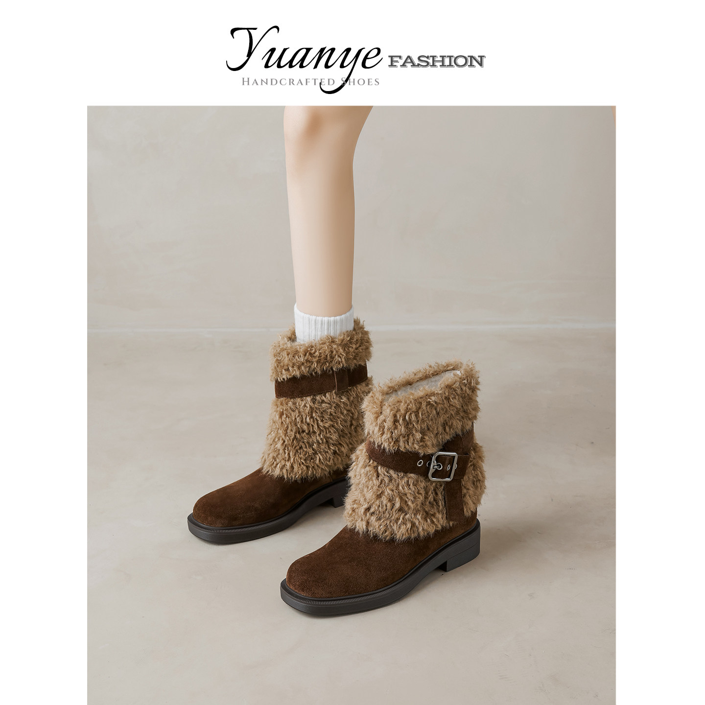 原野Yuanye●半旬冬雪！厚底雪地靴女百搭粗跟防滑短筒保暖短靴子