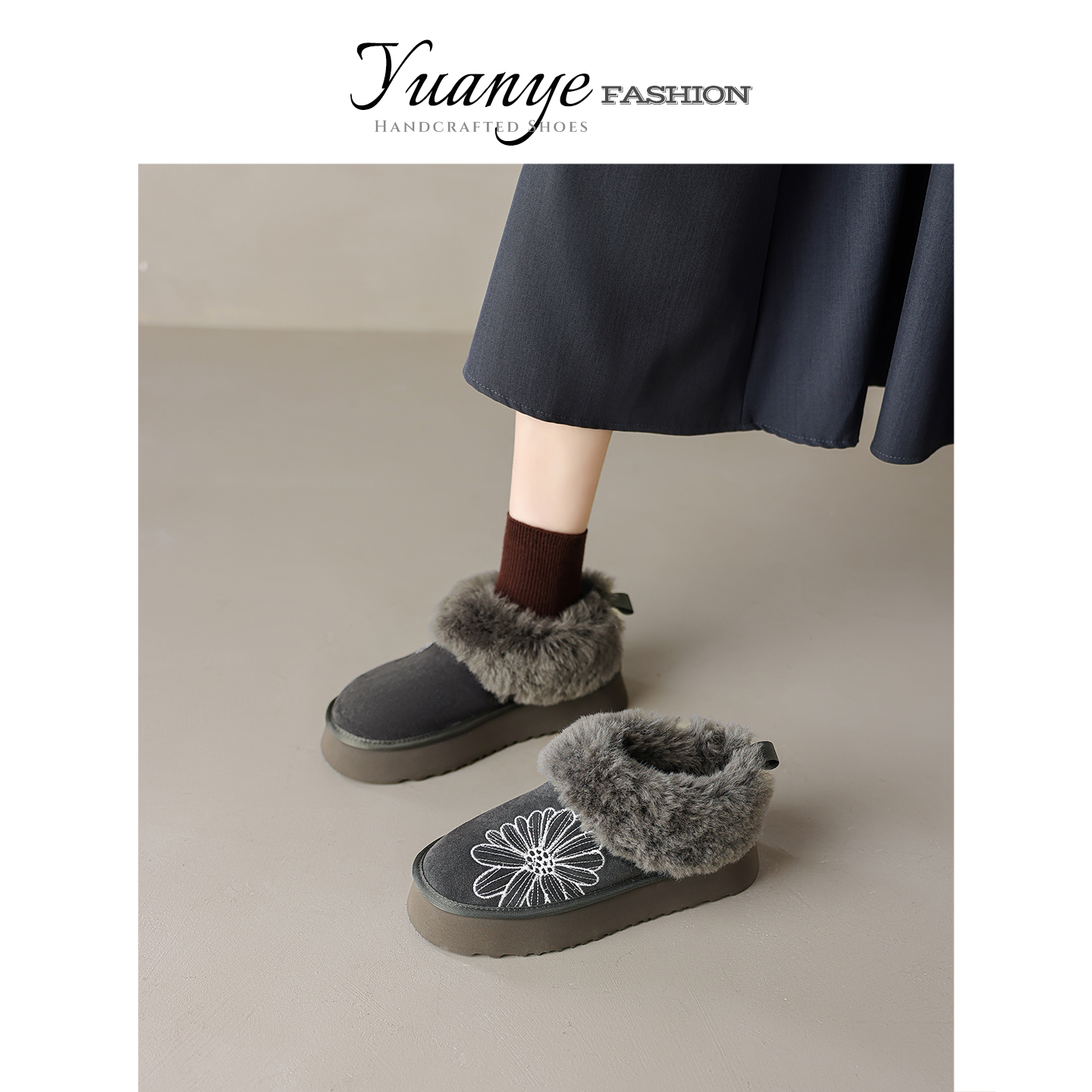 精选●手工真皮厚底加绒雪地靴！