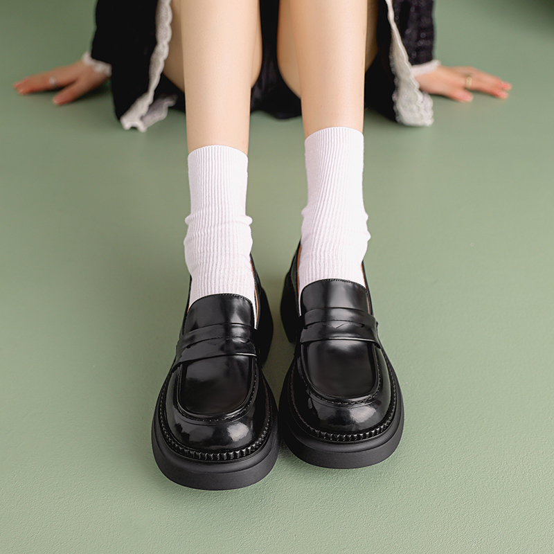 原野厚底学院乐福鞋圆头粗跟真皮单鞋子女2025今年春秋新款小皮鞋