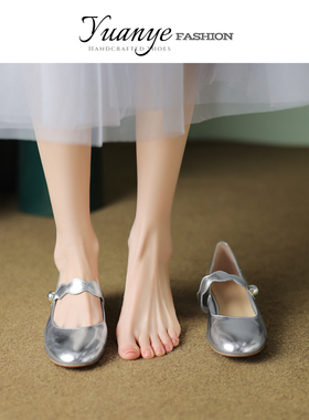 原野Yuanye●真皮圆头一字扣带玛丽珍鞋女春秋新款中粗跟浅口单鞋