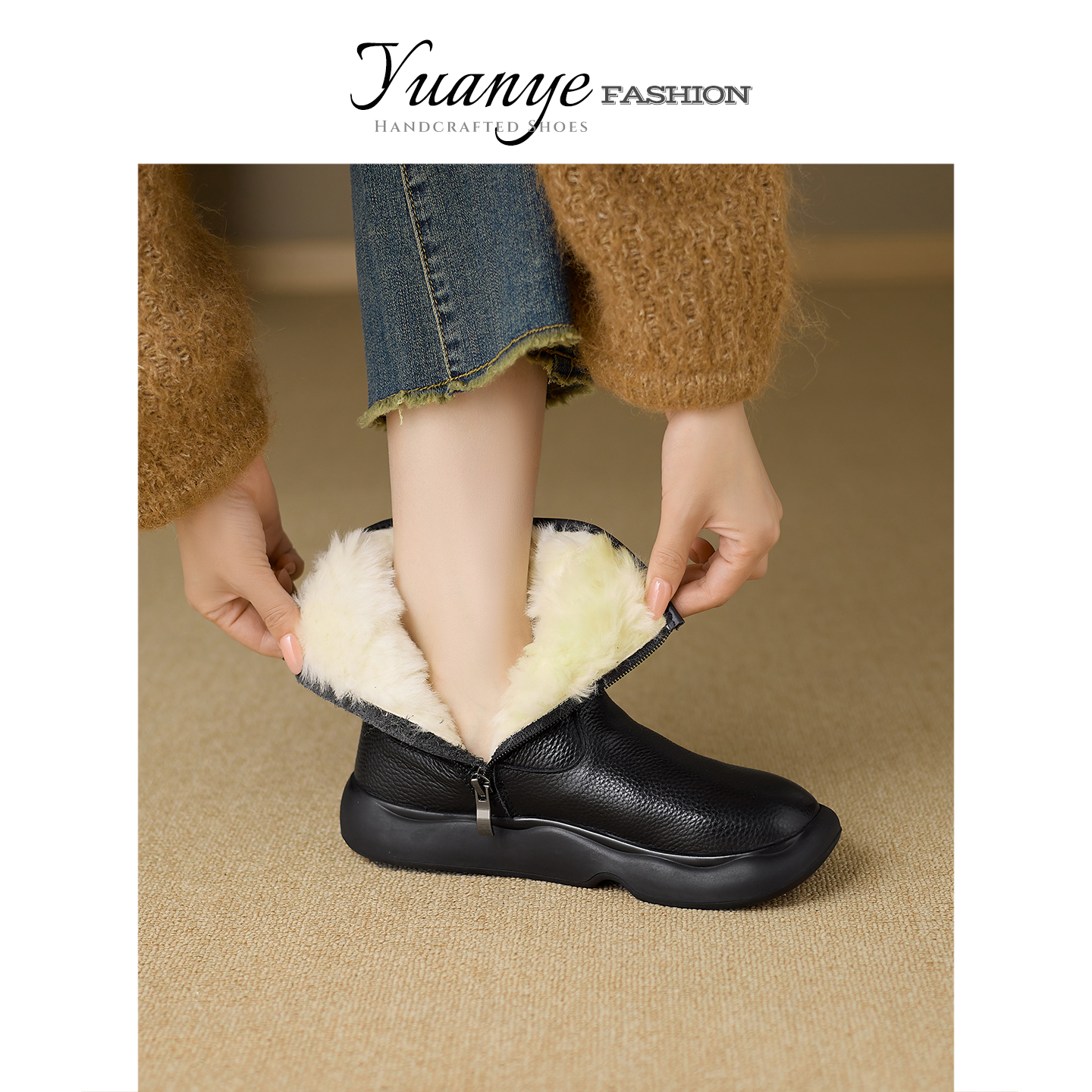 精选●手工真皮厚底雪地靴！