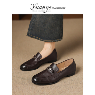原野Yuanye●怀瑾握瑜！真皮做旧一脚蹬乐福鞋女复古懒人平底单鞋