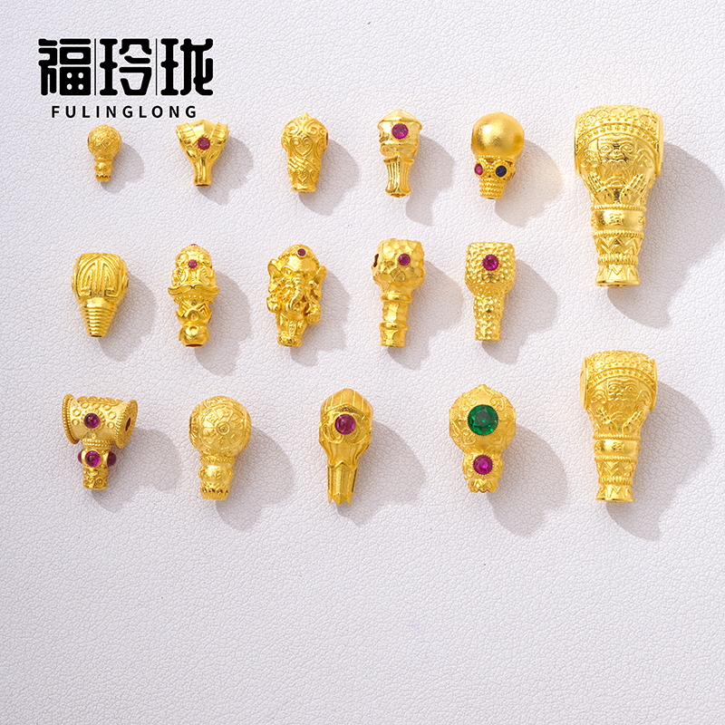 18K金diy手工古法老金佛塔三通