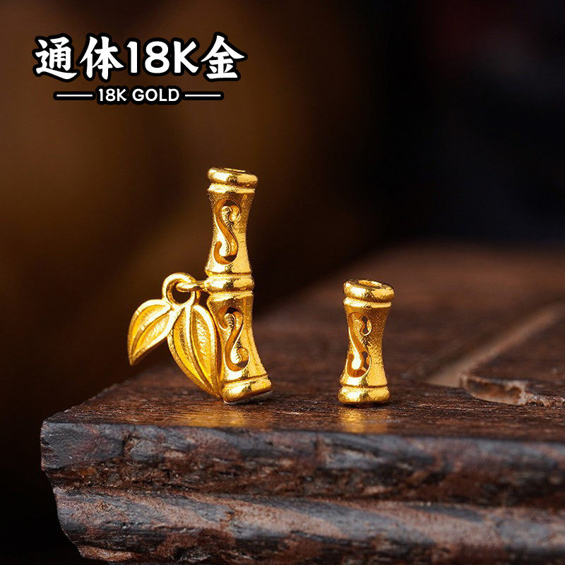 18k古法金黄金竹节弯管节节高升隔珠diy饰品多圈手链编绳串珠配件