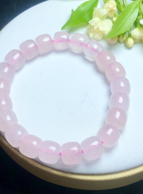 天然粉晶老型珠单圈手链女粉水晶桶珠鼓珠手链时尚饰品礼物女