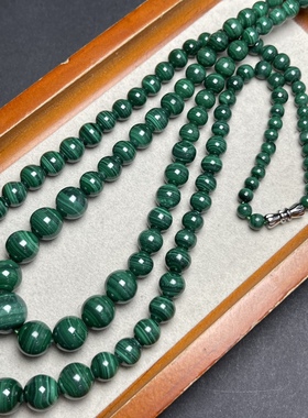 天然孔雀石项链玉石塔链新中式国风绿色圆珠串珠颈链锁骨链