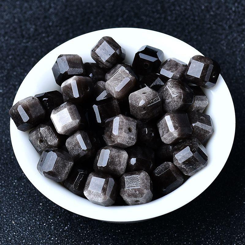 天然银曜石方糖散珠黑曜石方块diy串珠手链材料配件水晶隔珠方形