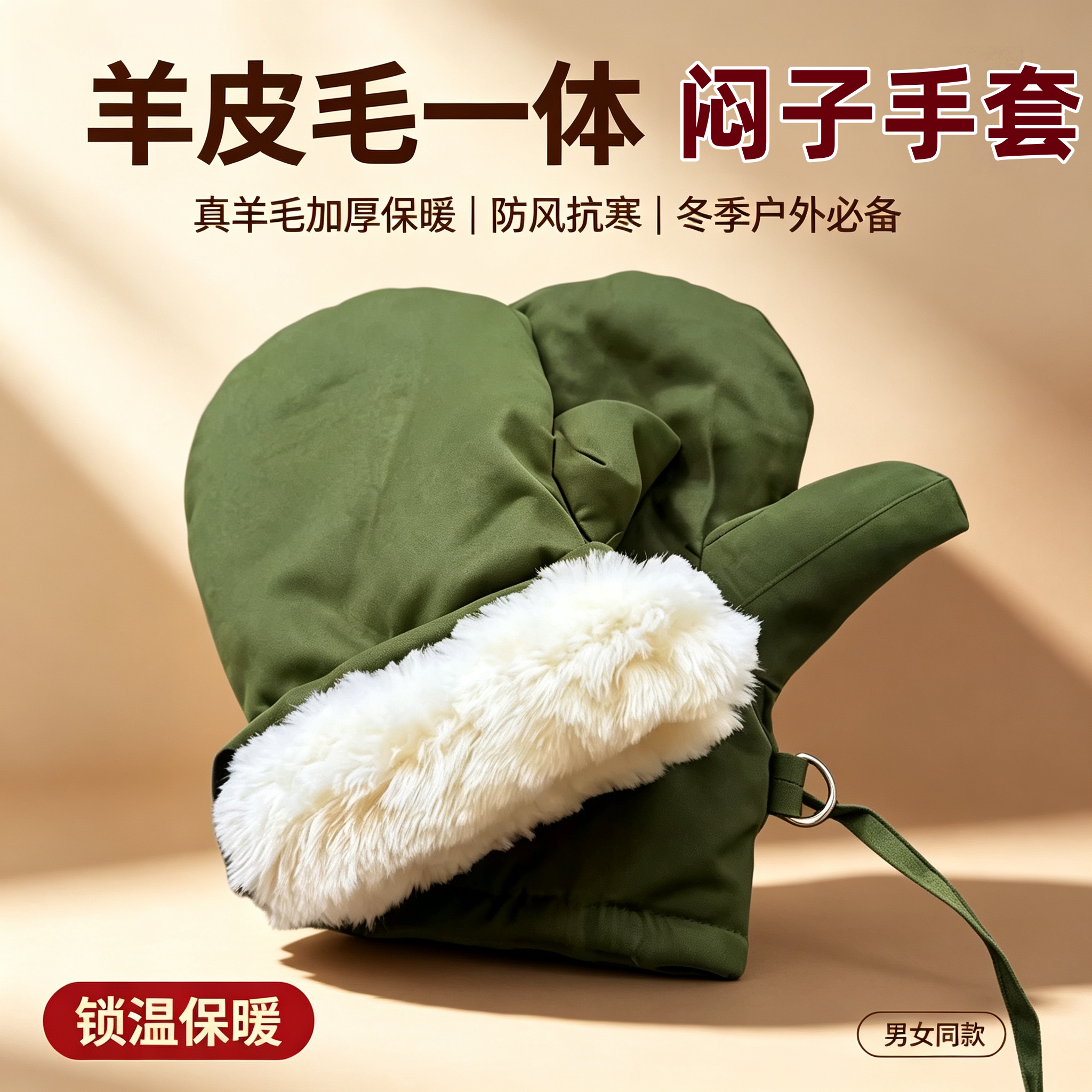 冬季皮毛一体特厚防风保暖手套
