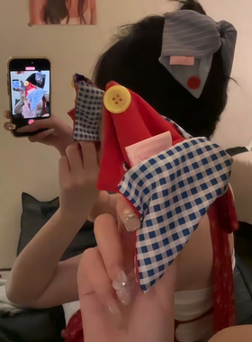 蓝色格子三角形抓夹女2026新款后脑勺盘发鲨鱼夹子大号百搭发卡