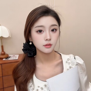 高级感黑色蝴蝶结发夹女丸子头固定抓夹低马尾鸭嘴夹气质头饰发卡