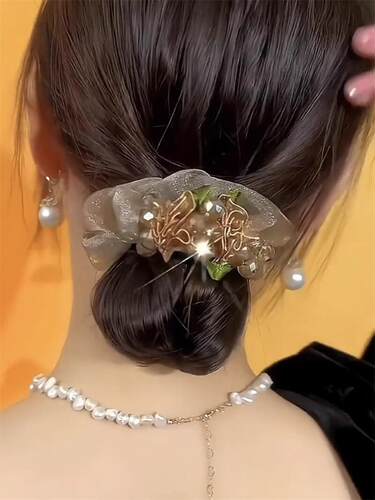 水钻大肠发圈女网纱高级时尚丸子头马尾头绳头饰韩版气质百搭发绳