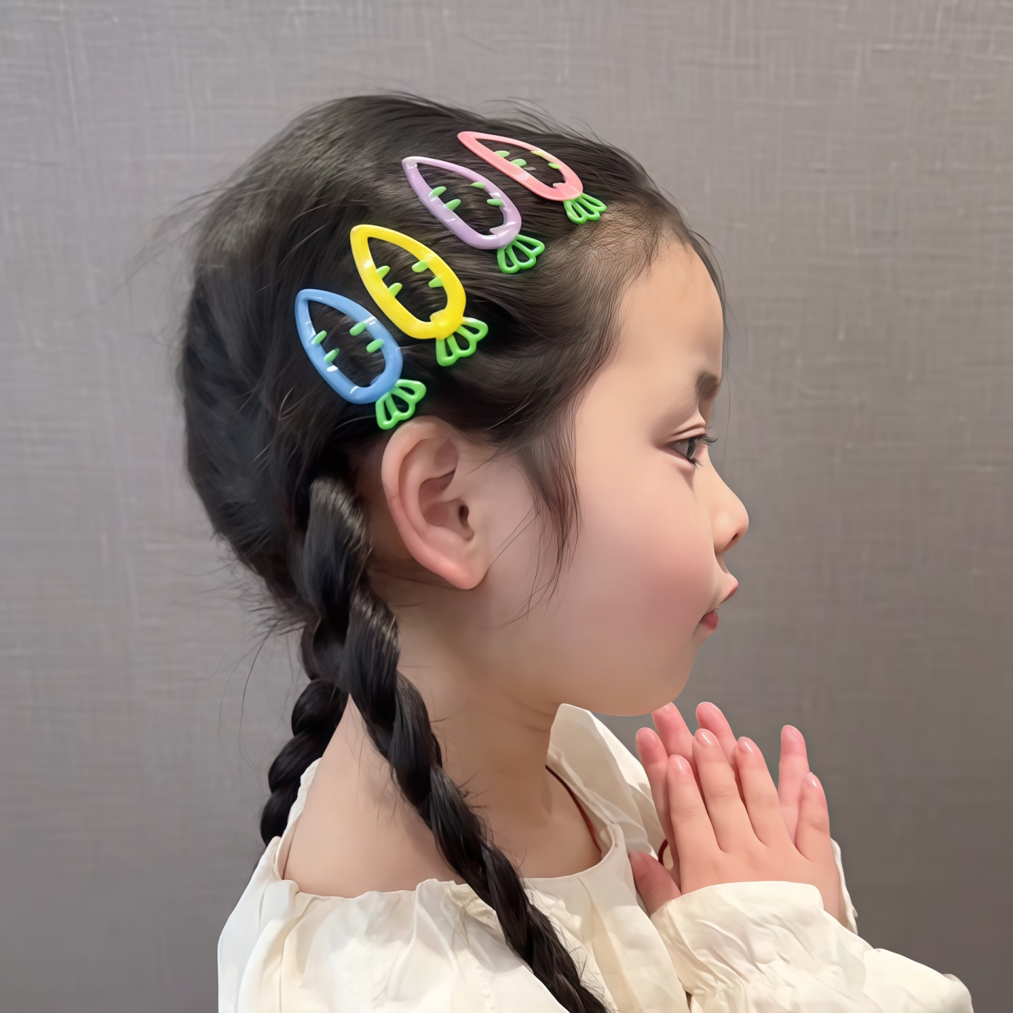 儿童糖果色胡萝卜镂空碎发BB夹女孩刘海一字边夹少女后脑可爱发饰