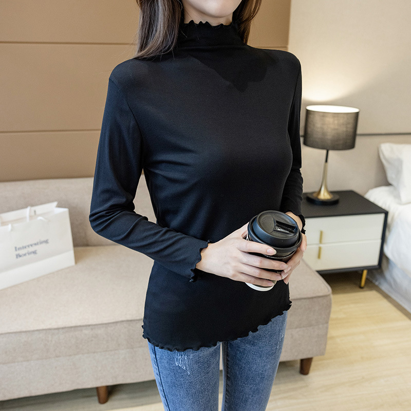 长袖大码薄款打底衫莫代尔半高领