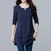 宽松显瘦大码 长袖 春秋遮屁股上衣T 纯棉新中长款 打底衫 t恤女装 韩版