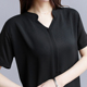 夏季 宽松大码 t恤韩版 衬衫 雪纺短袖 女v立领洋气打底衫 上衣女中长款