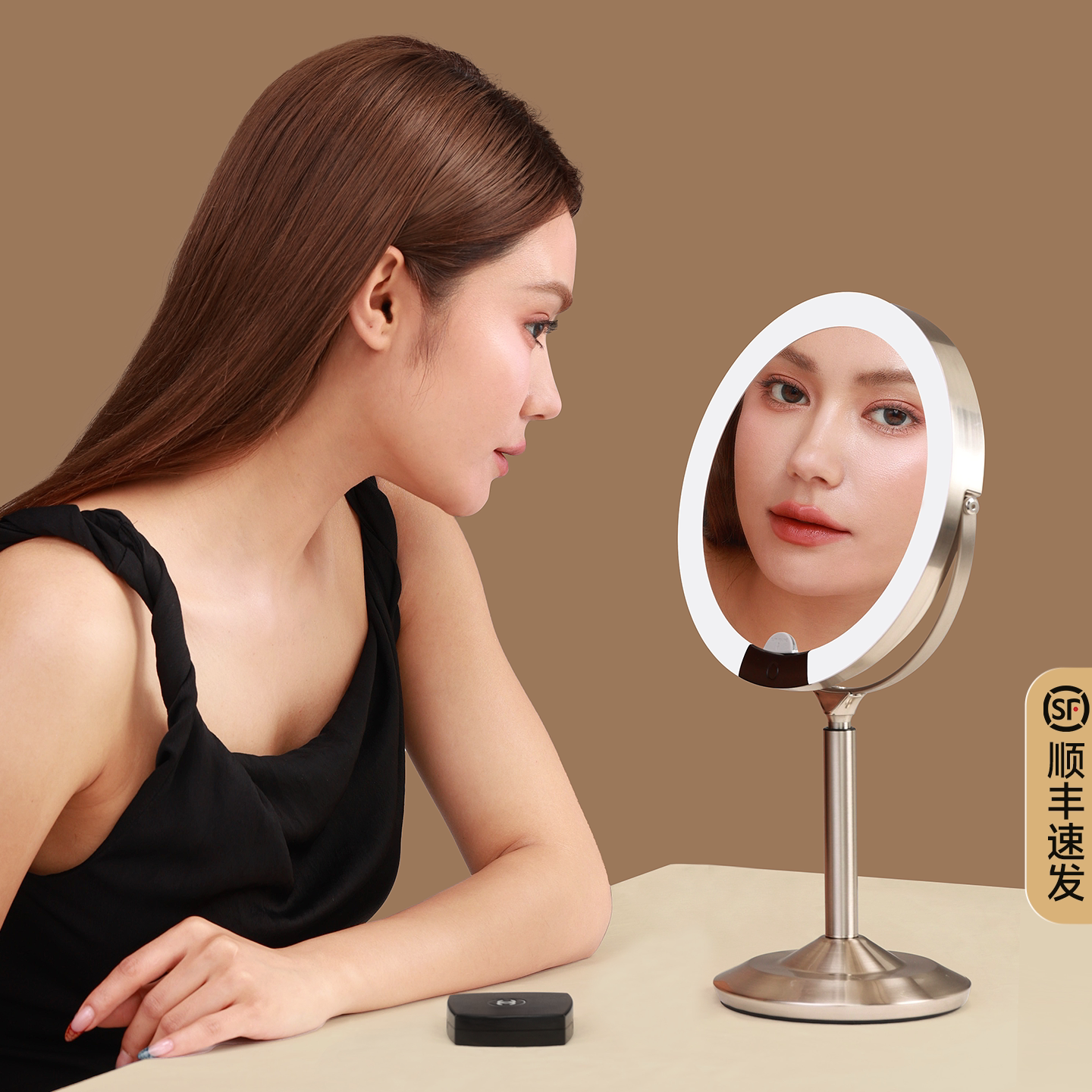 汉九宫化妆镜带灯可升降led镜子化妆镜桌面台式家用高级双面镜子