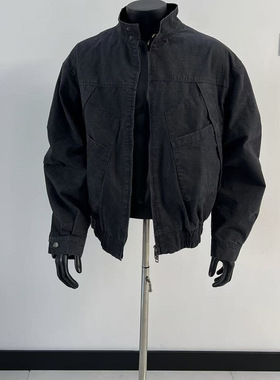 GZ SHOP秋季重磅做旧硬挺立领夹克设计感宽松痞帅耐磨小众外套