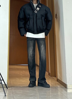 GZ SHOP韩系直筒水洗做旧毛边牛仔裤设计感休闲四季长裤