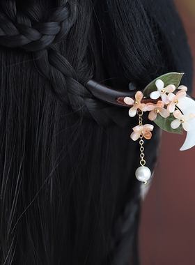 黑檀木发簪新中式古风女高级感盘发簪子2025新款春三月·弯钩木簪