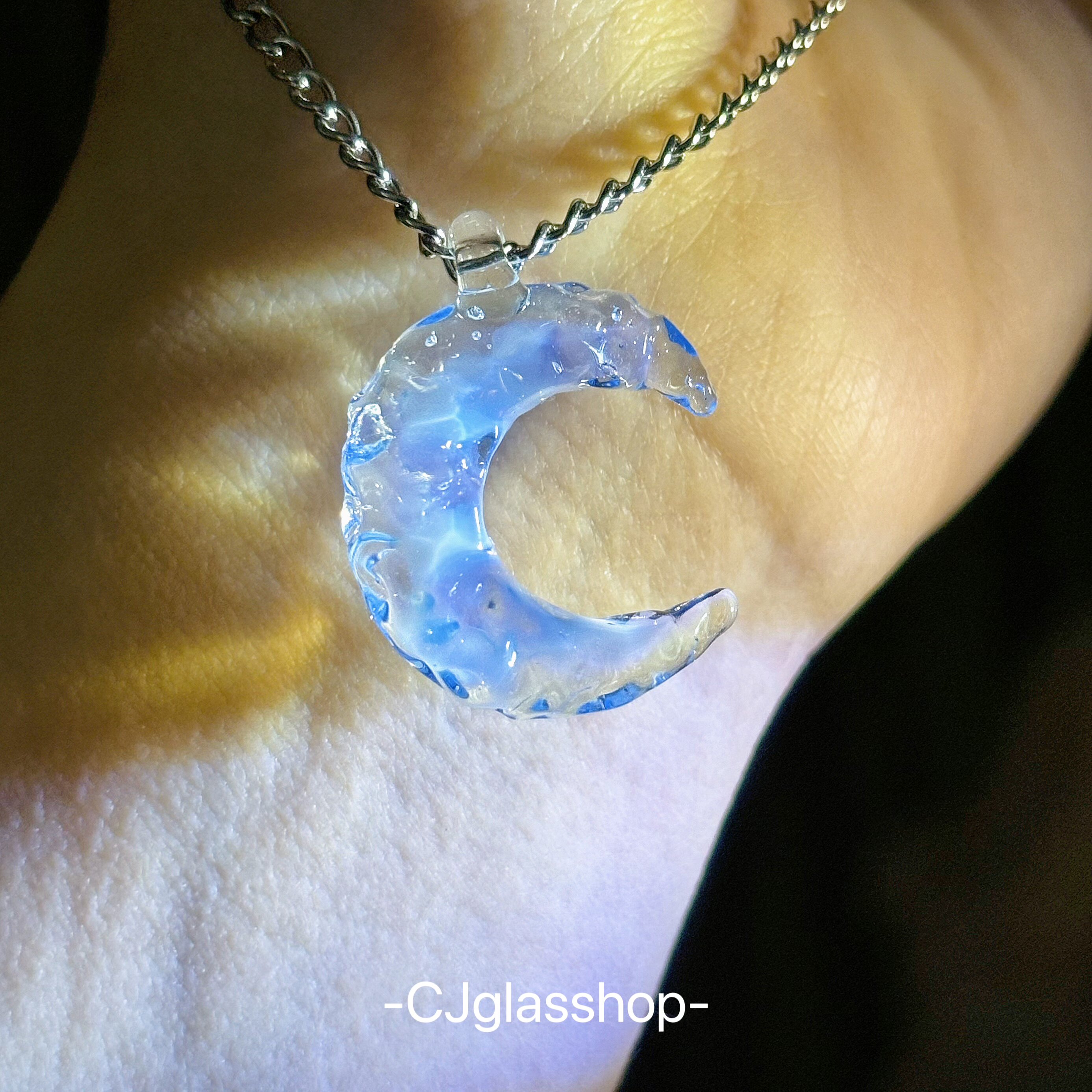 CJglasshop-水波月牙月亮小众项链吊坠饰品艺术品纯手工生日礼物