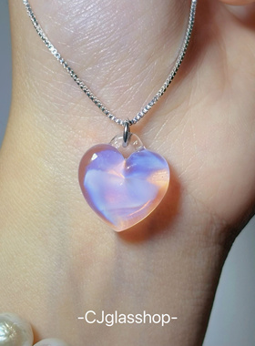 CJglasshop-温润爱心吊坠玻璃项链小众高级饰品纯手工生日送礼物