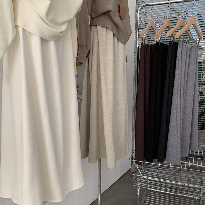软糯垂坠亲肤舒适松紧腰复古百搭中长款针织半身裙女显瘦纯色
