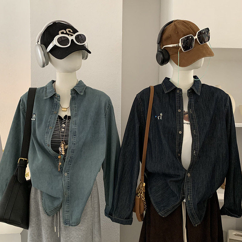 动物刺绣翻领单排扣长袖牛仔衬衫2026春季新款上衣女宽松,女装/女士精品,衬衫,淘宝优惠券,粉丝福利购,淘宝优惠卷