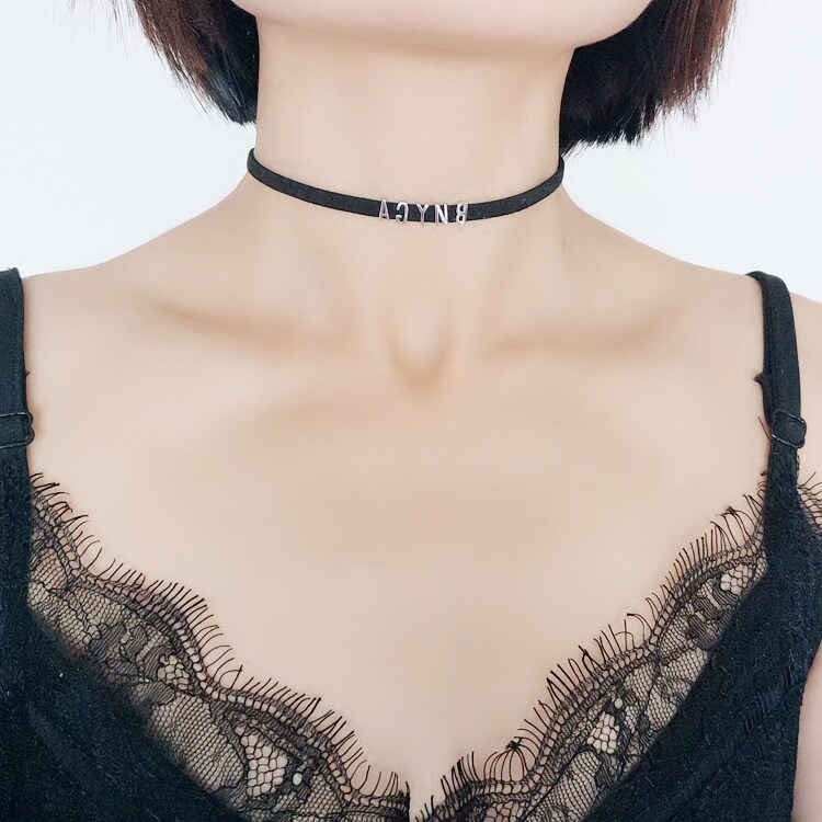26个英文字母choker项链吊坠女S925纯银短款项圈脖子DIY饰品礼物