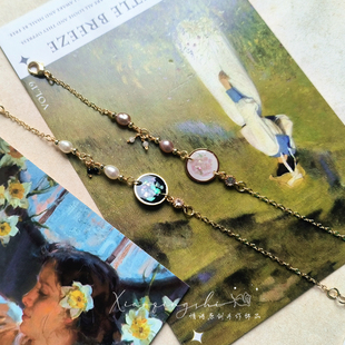 情诗复古仿漆器螺钿贝壳珍珠手链ins小众设计女简约气质手饰礼物