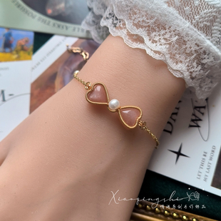 情诗简约气质橙月光石手链小众设计感轻奢少女温柔风绕线手串手环