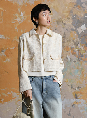 2025春季新品优雅通勤翻领外套气质高定复合提花小香风上衣89351