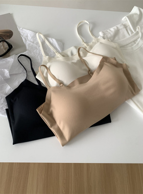 气质百搭显瘦冰感无痕带胸垫吊带背心女一字领抹胸夏季胸罩内衣薄