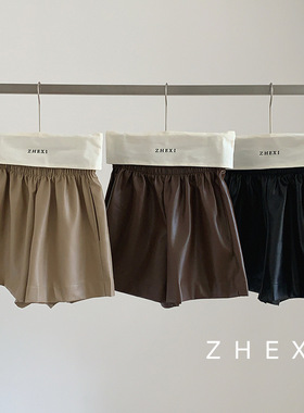 皮短裤女春装新款松紧腰高腰皮短裤百搭阔腿靴裤休闲短裤女