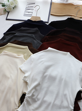 2025秋季新款韩版女装半高领收腰显瘦百搭短袖打底恤