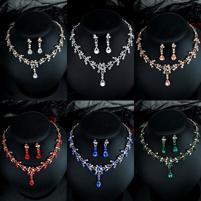 KMVEXO Rose Blue Crystal Bridal Wedding Jewelry Sets Women G