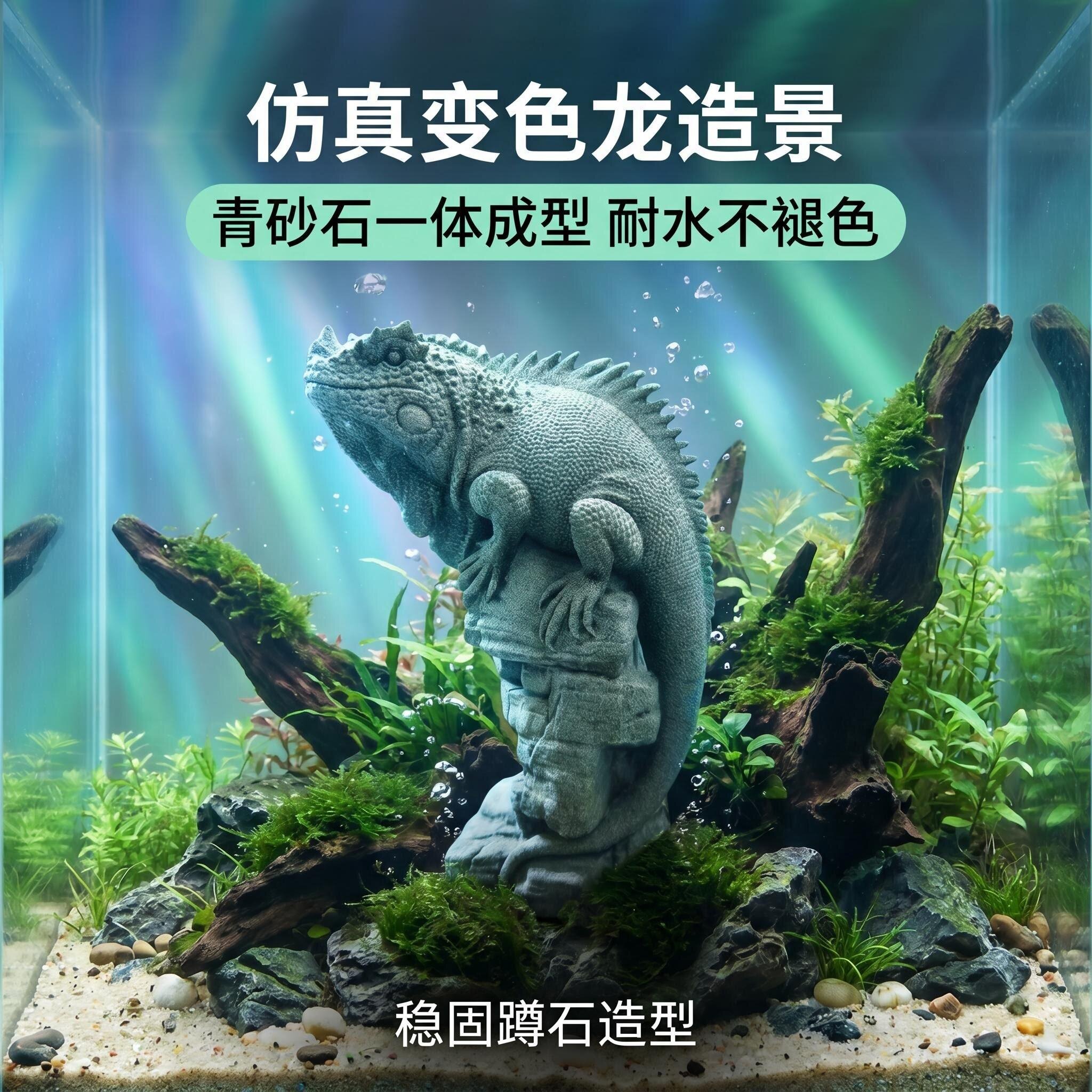 青砂石变色龙蜥蜴动物桌面摆件鱼缸创意花盆假山盆景国风造景装饰
