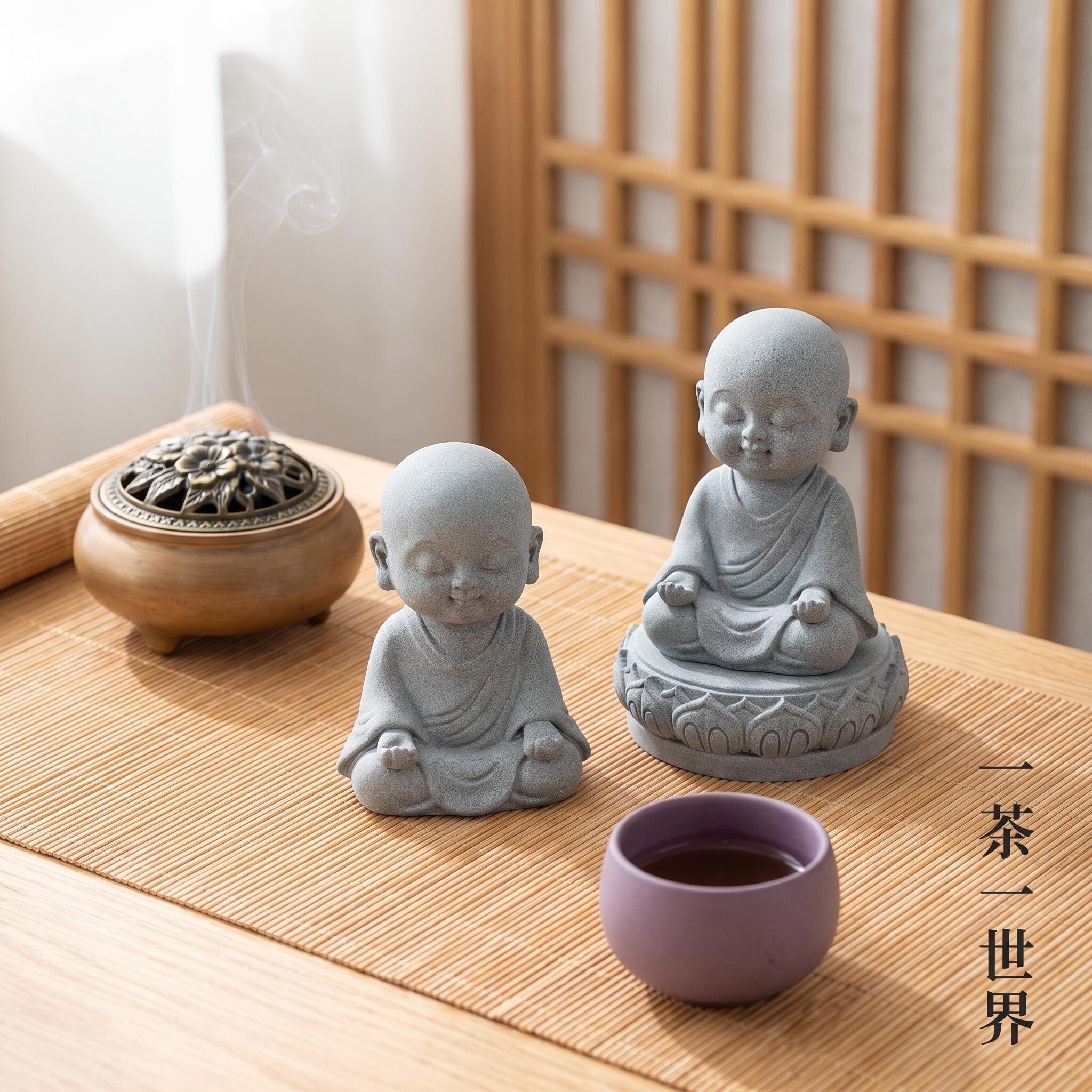 【店铺推荐】小沙弥和尚禅意茶宠笔架摆件客厅书房茶桌鱼缸装饰