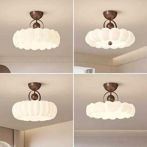 法式中古风胡桃木纹吸顶灯