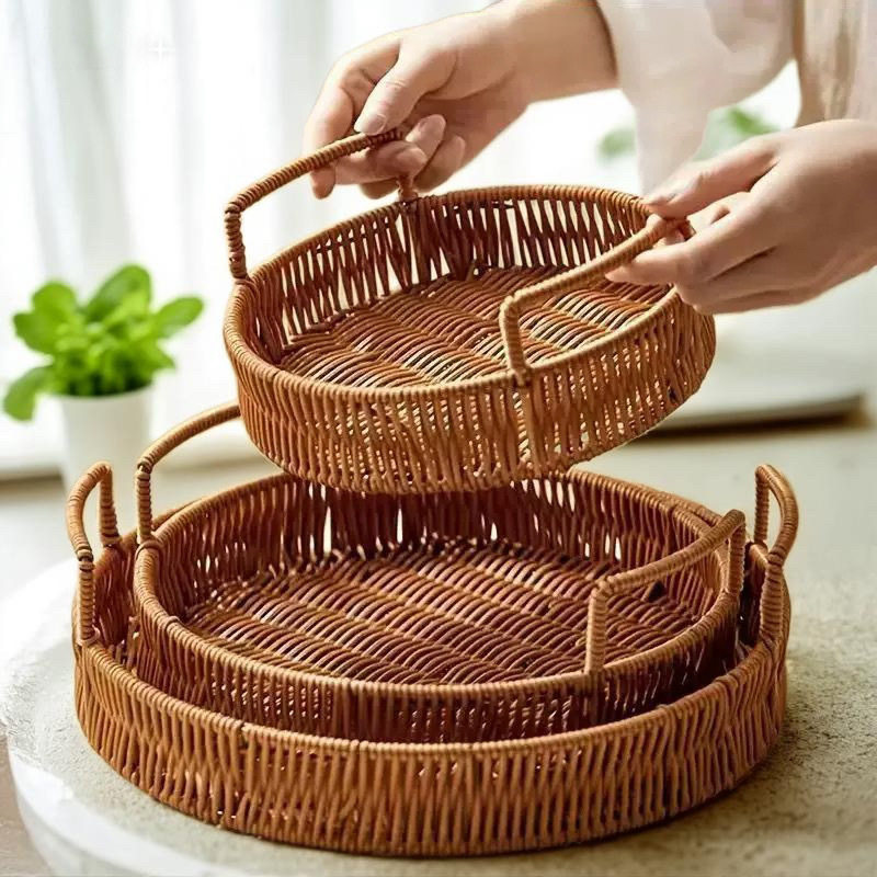 仿藤编零食盘点心茶点水果篮家用客厅蛋糕托盘面包篮子藤编干果盘,收纳整理,脏衣篮,淘宝优惠券,粉丝福利购,淘宝优惠卷