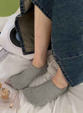灰色船袜女夏季薄款纯棉浅口短袜硅胶防滑不掉跟隐形纯棉袜子潮流
