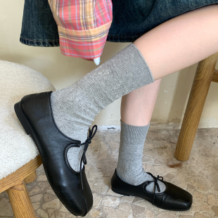 基础款灰色堆堆袜女秋菱格纹中筒袜学生日常百搭纯棉袜子配小皮鞋