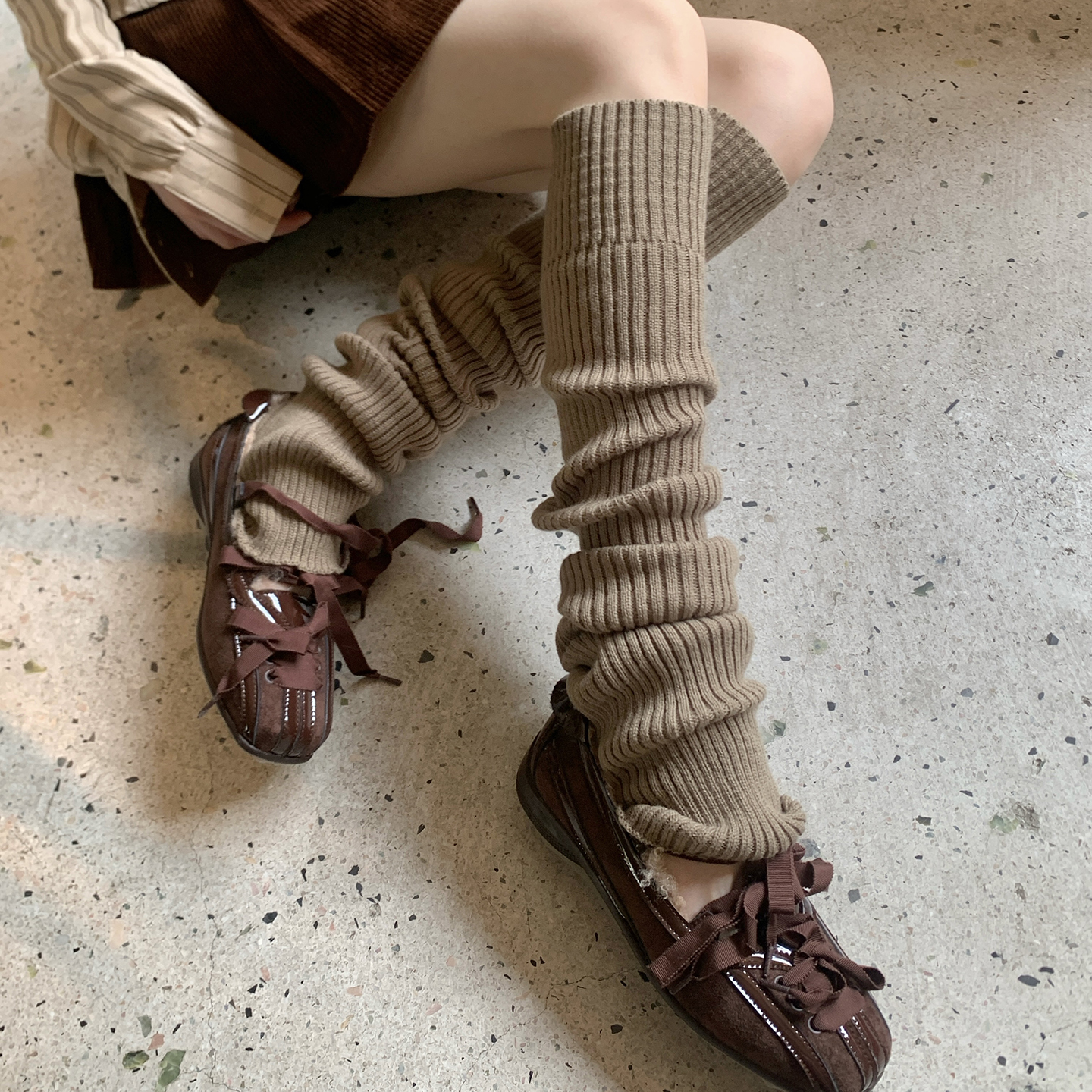 卡其色芭蕾风袜套女秋冬加厚款